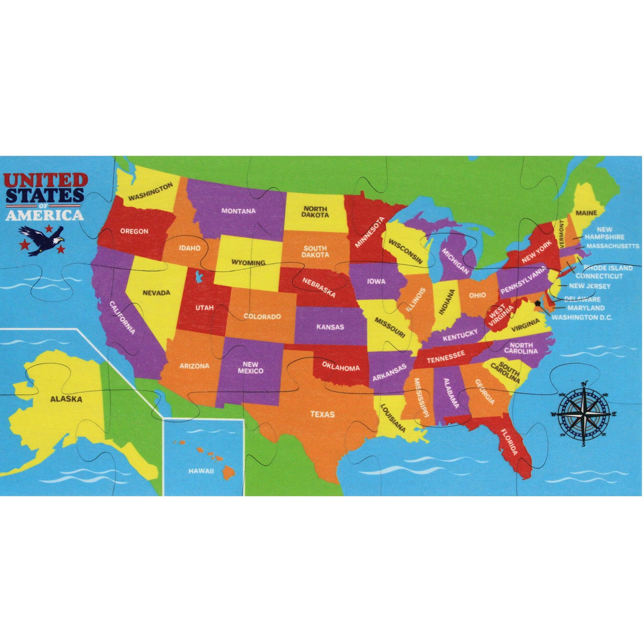 USA Map Shaped Jigsaw Puzzle, 15 Pieces - Endeavour Toys