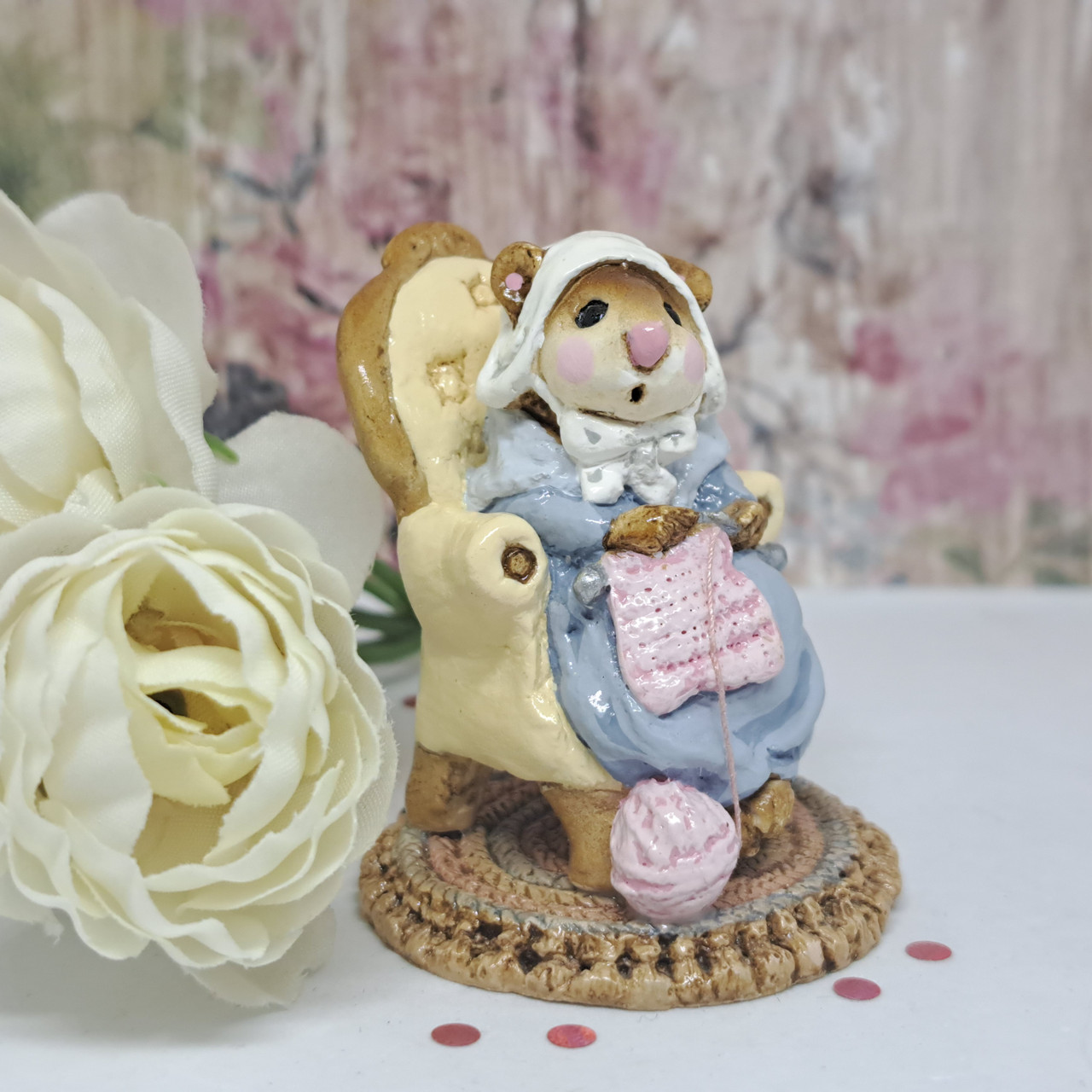 Wee Forest Folk Miniatures M-059 - Pearl Knit Mouse (Blue