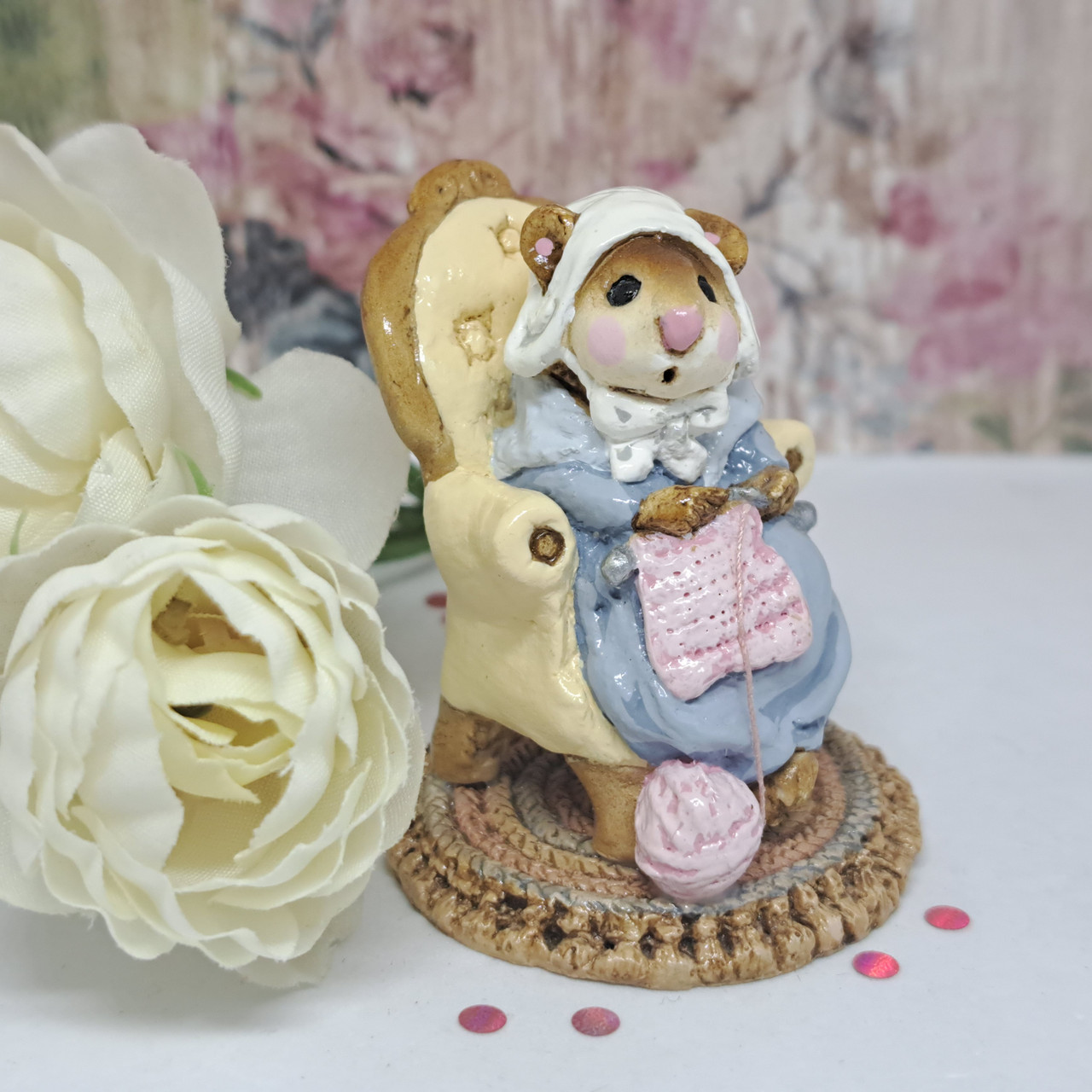 Wee Forest Folk Miniatures M-059 - Pearl Knit Mouse (Blue