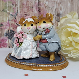 Wee Forest Folk Miniatures M-200 - The Wedding Pair in White and Gray with Pink Flowers Wee Forest Folk Miniatures M-200 - The Wedding Pair in White and Gray with Pink Flowers