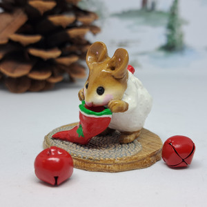 Wee Forest Folk Miniatures M-142 - Chris-Mouse Stocking (White/Red) Wee Forest Folk Miniatures M-142 - Chris-Mouse Stocking (White/Red)