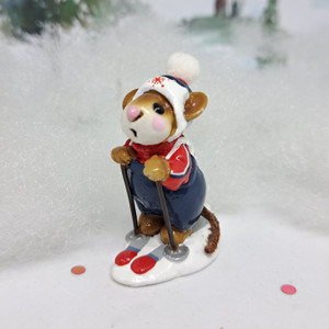 Wee Forest Folk Miniatures MS-09 - Skier Mouse (Navy Blue)