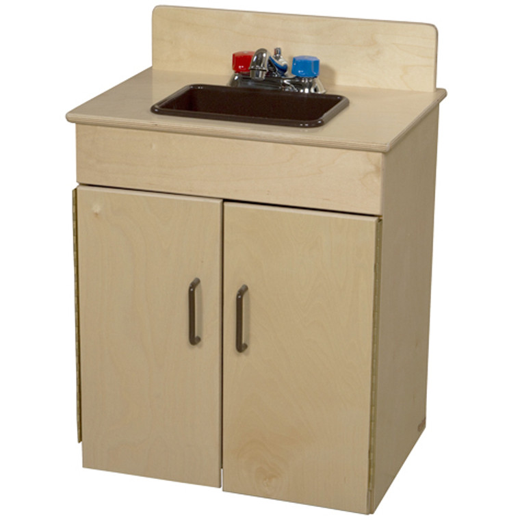 Classic Wooden Play Sink with Brown Handles and Sink 