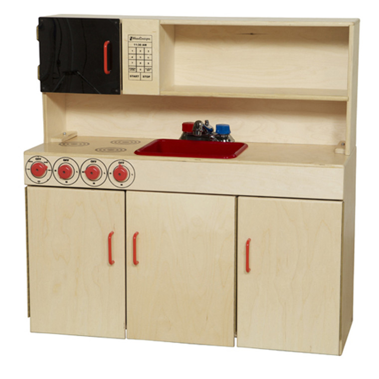 5-in-1 Play Kitchen Center with Red Sink and Handles