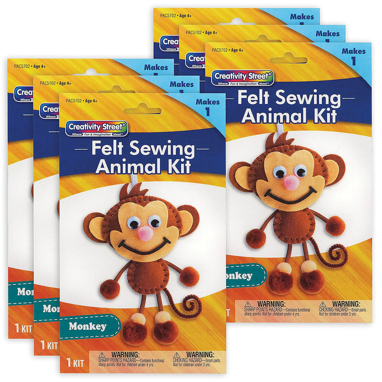 Monkey Felt Sewing Animal Kit - Set of 6