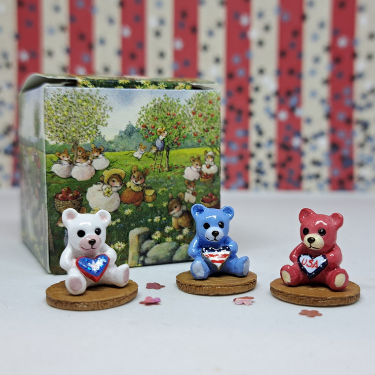 Wee Forest Folk Micro Figurines - MINI Patriotic Teddy Bear 