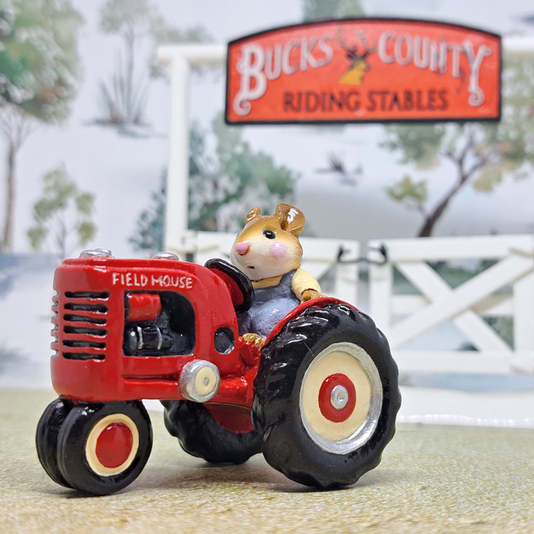 Wee Forest Folk Miniatures M-133 - Field Mouse on Red Tractor
