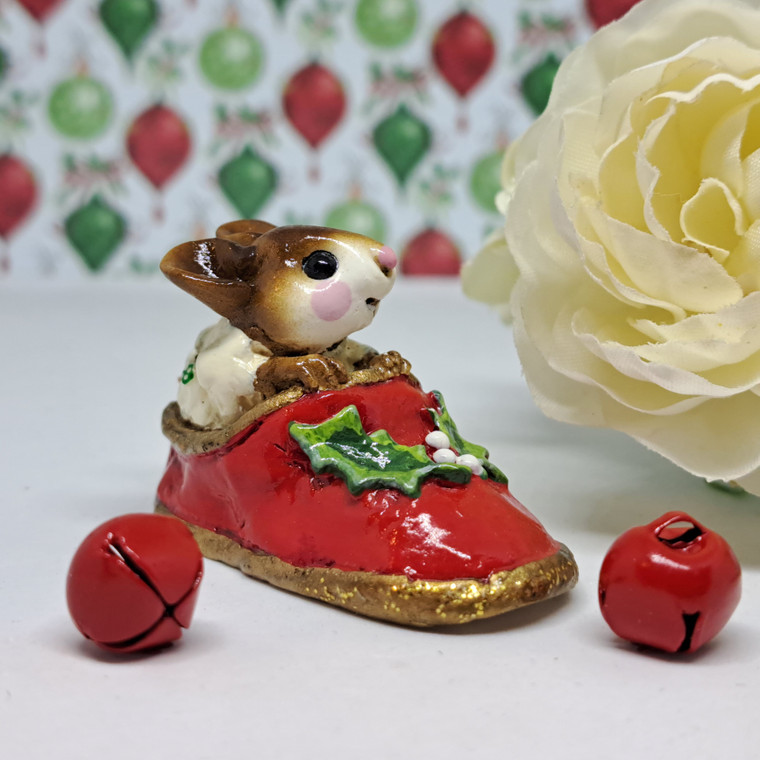Wee Forest Folk Miniatures M-166 - Chris-Mouse Slipper (Red) 