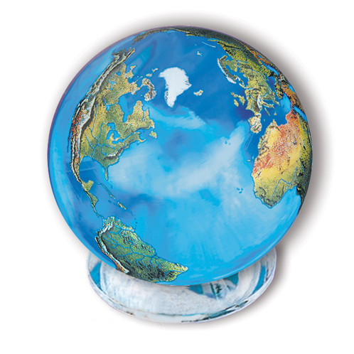 Crystal Earth Globe in Natural Aqua with Stand - 2 Inch Diameter