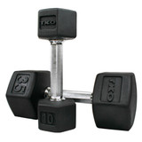 TKO 5-75 lb. Tri-Grip Rubber Hex Dumbbell Set w/ Horizontal Rack