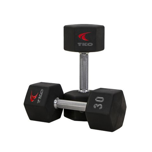 TKO 5-50 lb. Tri-Grip Urethane Hex Dumbbell Set w/ 2-Tier Rack