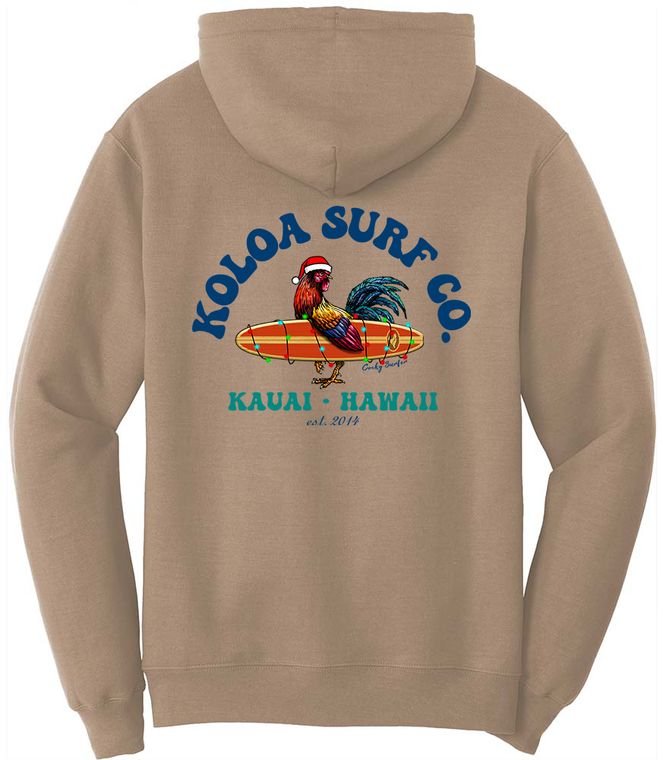 Koloa Cocky Surfer Christmas Hoodie- Sand