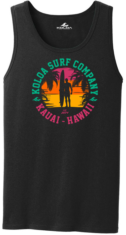 Koloa Surfer Silhouette Tank Top- Black