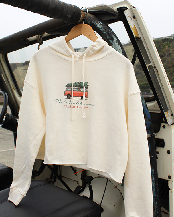 Koloa Christmas Van Cropped Hooded Sweatshirt- Bone