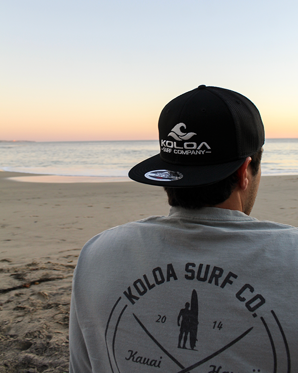 Koloa Embroidered Classic Wave Mesh Snapback Trucker Hat Black with Pink Logo