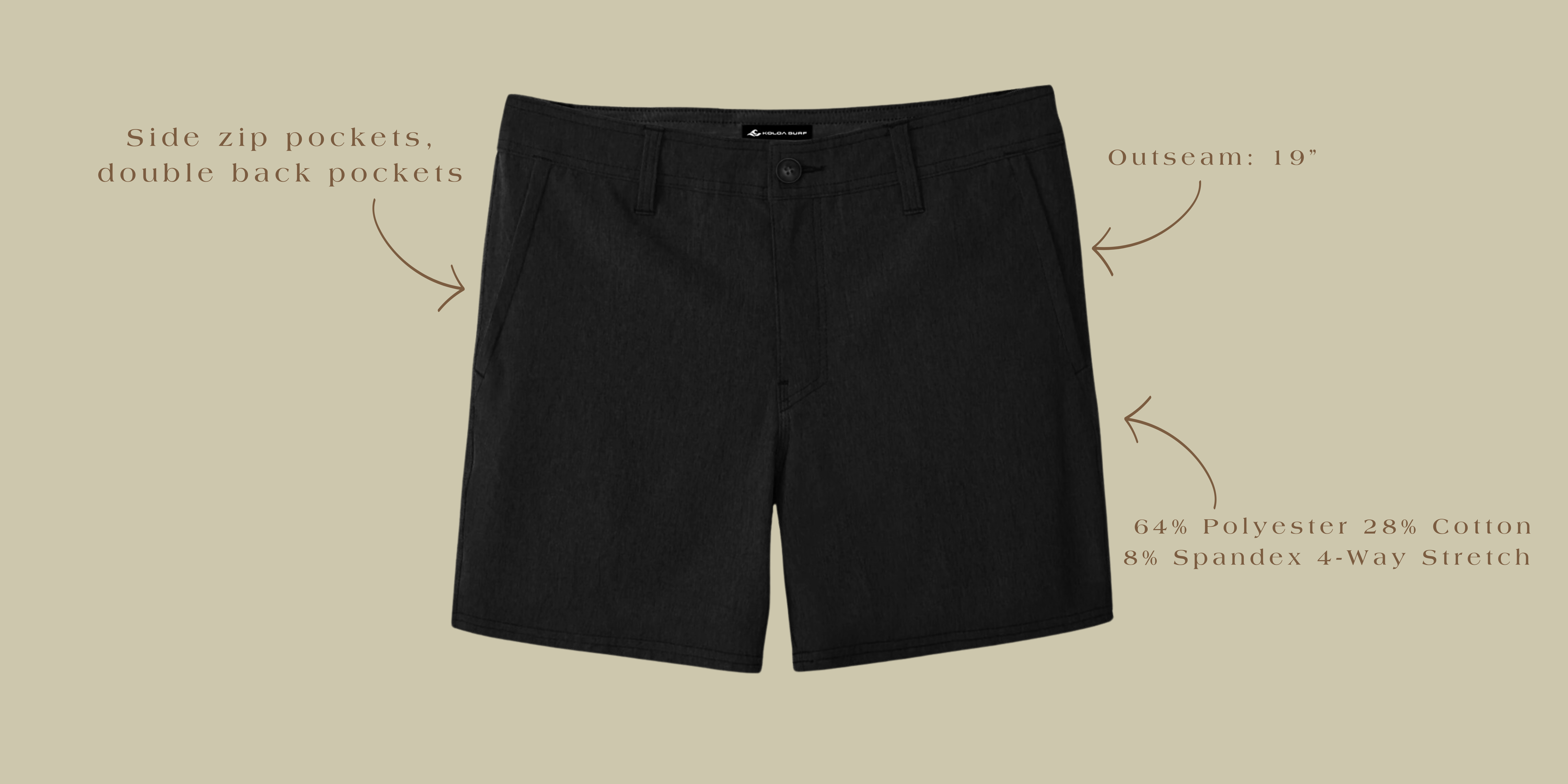 Koloa Hybrid 19" Shorts- Black specs