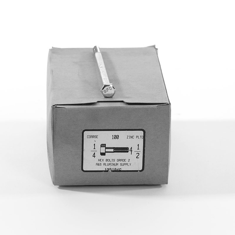 Hex bolt zinc plated 1/4 CTN 100 - A&S Aluminum Supply