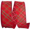 Glitter Fine Line Holiday Plaid Linen Wired Edge Ribbon - 50 Yards