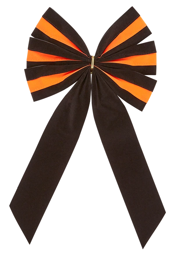 6 Loop Halloween Bow | Black Tail Bow with Orange | 2 Pack display picture 2