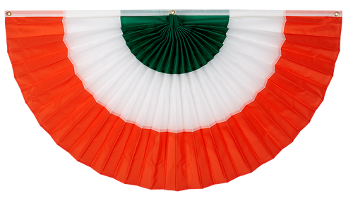 St. Patrick's Day Cotton Flag Bunting - 3 Stripe Green, White & Orange Irish Pleated Fan - 12" x 24"