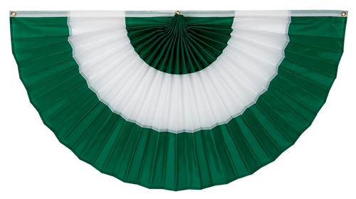 St. Patrick's Day Nylon Flag Bunting - 3 Stripe Green & White Irish Pleated Fan - 24" x 48"