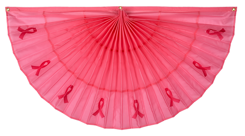 Breast Cancer Nylon Pleated Fan with Embroidered Ribbon - Pink - 24" x 48"