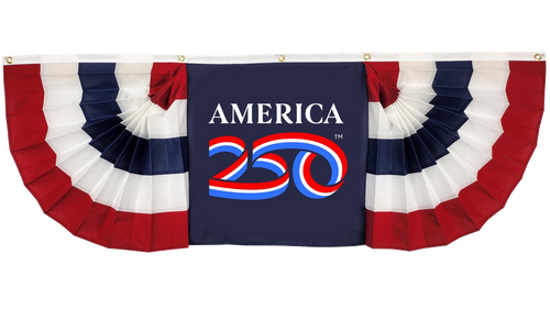 America250 Red, White & Blue Flag Bunting with Center Logo for Patriotic Celebrations
