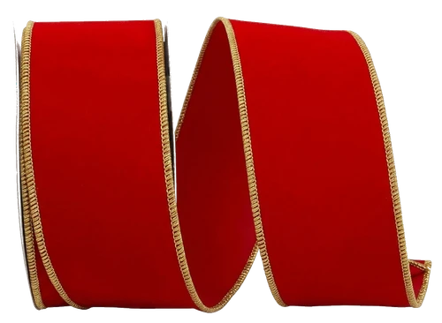 Red Velvet 2 Sided Wired Purl Edge Ribbon - 10 Yards