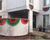 Christmas Nylon 5 Stripe Pleated Flag Fan Bunting  - Red & Green - 24"  x 48"