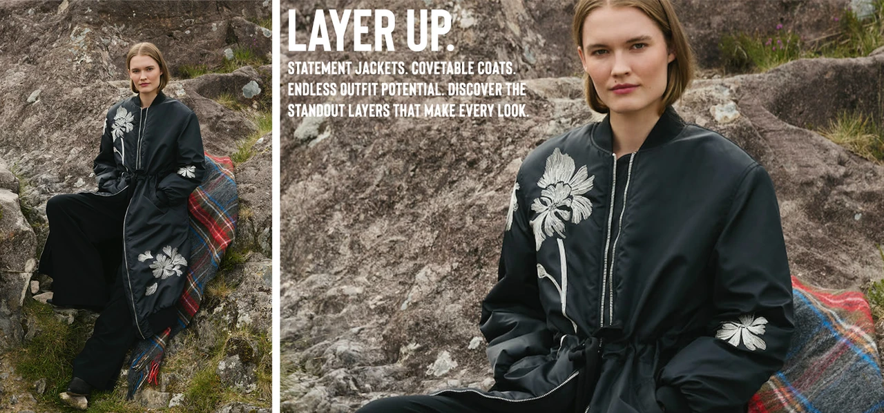 Discover statement jackets and coats from designers like Delfi, Cinq a Sept and more.