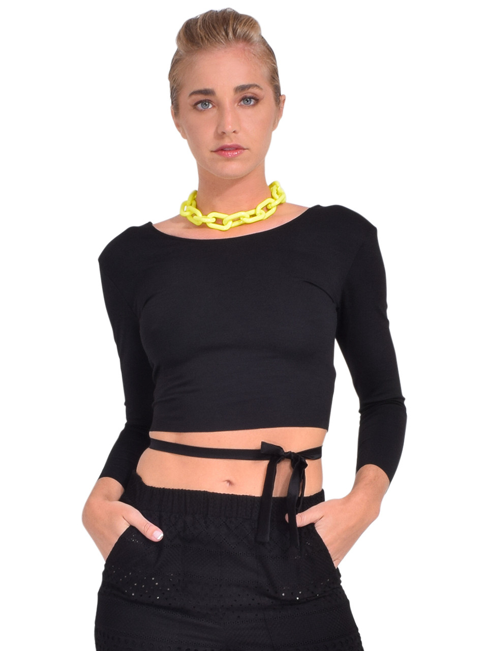 トップス andmary Samantha ribbon tops black Samantha Eng Backless Top with Silk Ties