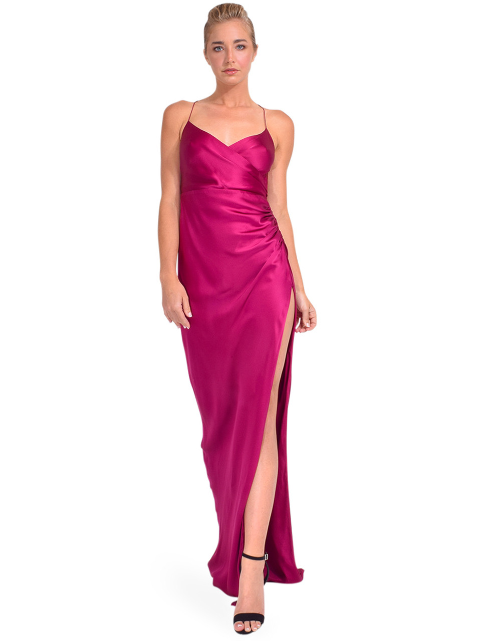 Draped cutout silk satin gown in pink - The Sei