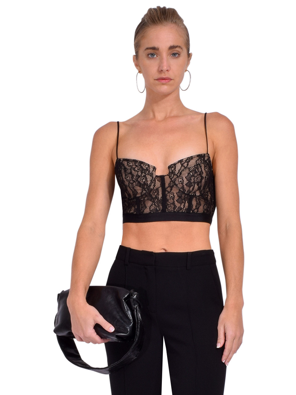 Jonathan Simkhai Shirley Delicate Lace Bustier Top in Black
