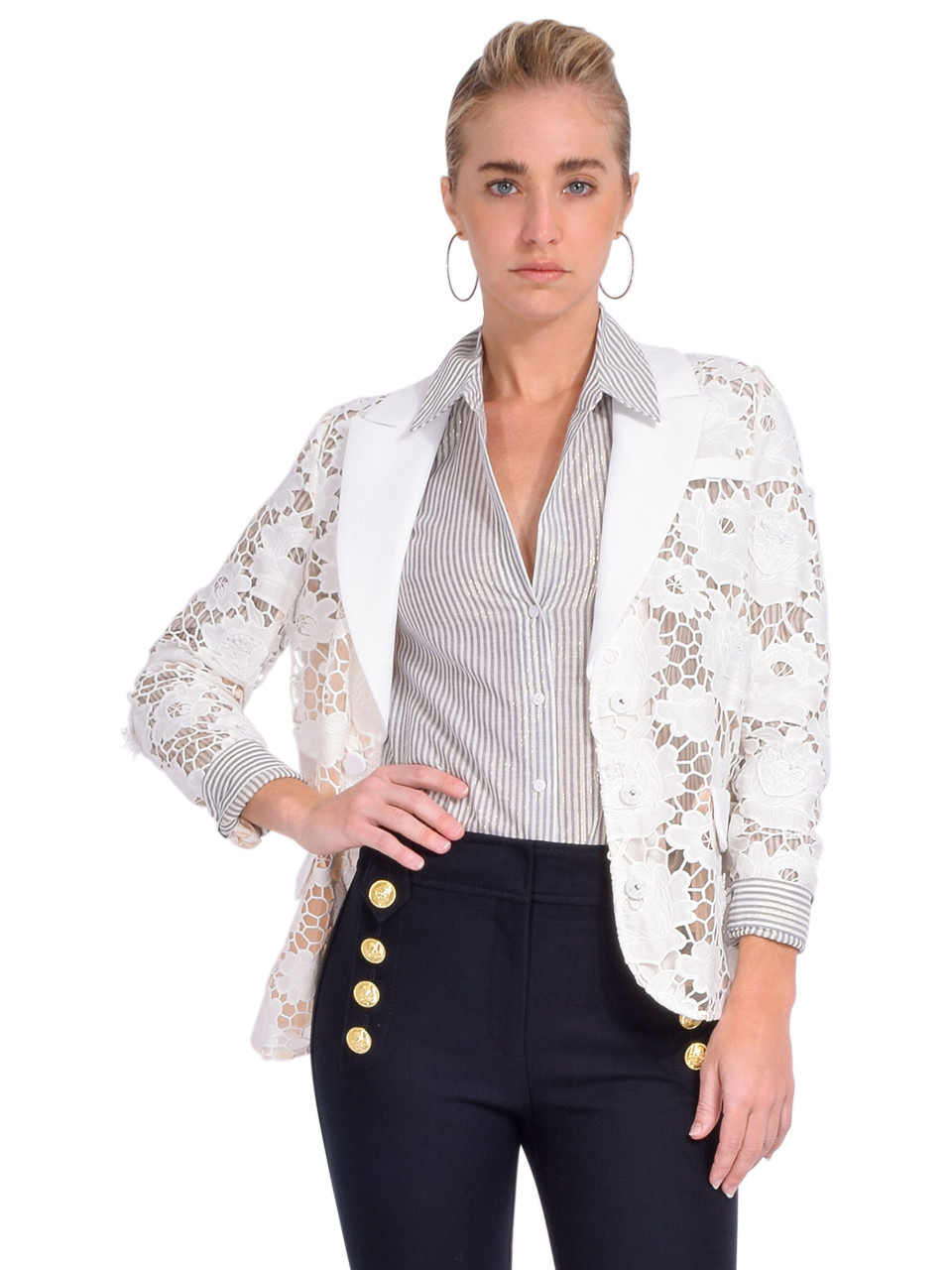 SELF PORTRAIT 3D Cotton Lace Jacket in White