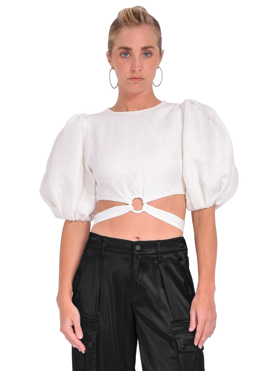 Alice + Olivia Colette Tie Front Crop Top in White