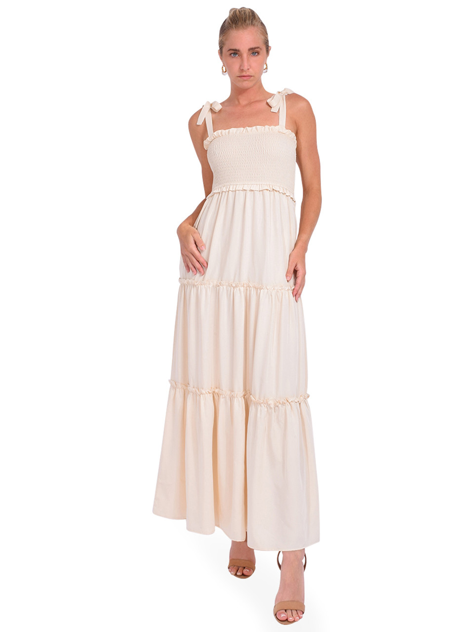 LBLC The Label Darla Smocked Dress in Creme