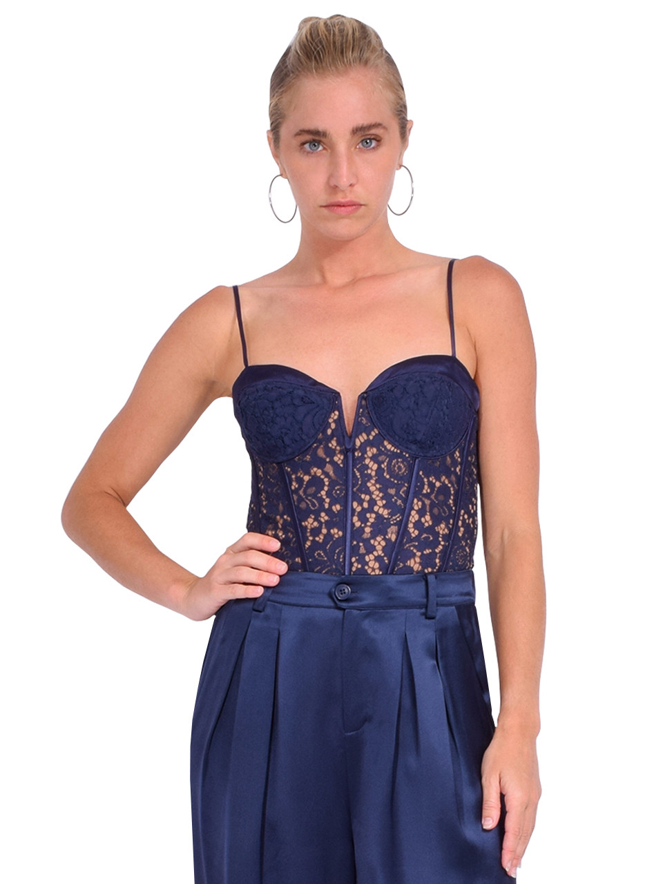 CAMI NYC Anne Corded Lace Bodysuit in Storm