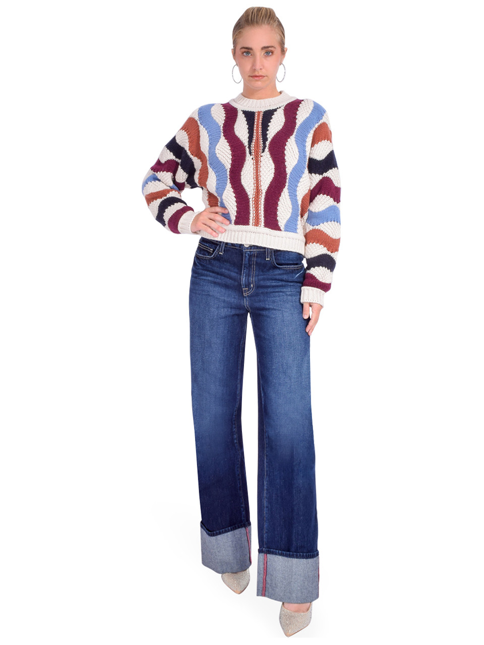 Risen Wide Leg Cuff Button Detail Jean