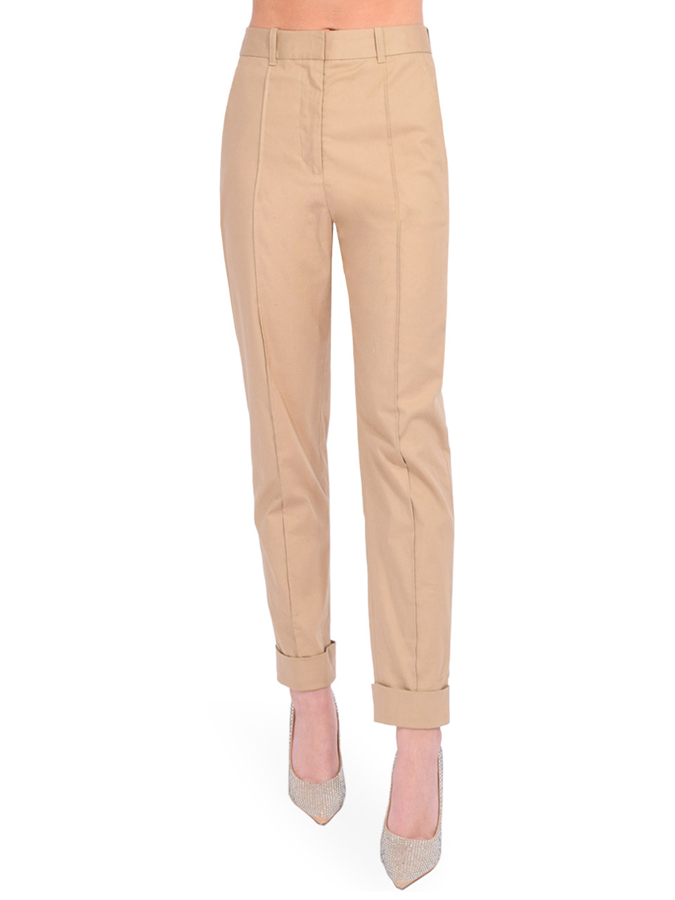 Women Beige Corduroy Carrot Fit Pants