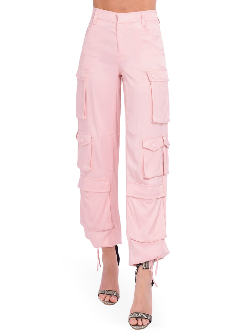 ALICE + OLIVIA Olympia Mid Rise Baggy Cargo Pant in Pink Lace