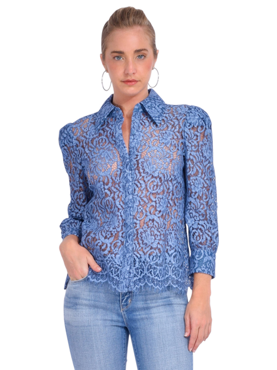 L'AGENCE Andrea Lace Blouse in Indigo