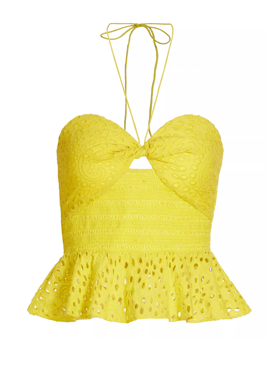 Alice + Olivia Livia Halter Peplum Top in Happy Yellow