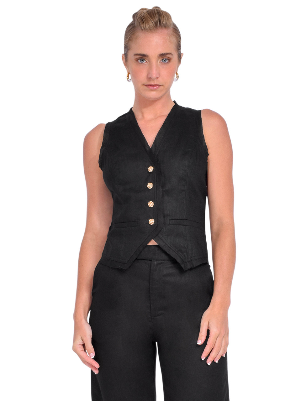 Karina Grimaldi Alejandra Linen Vest in Black