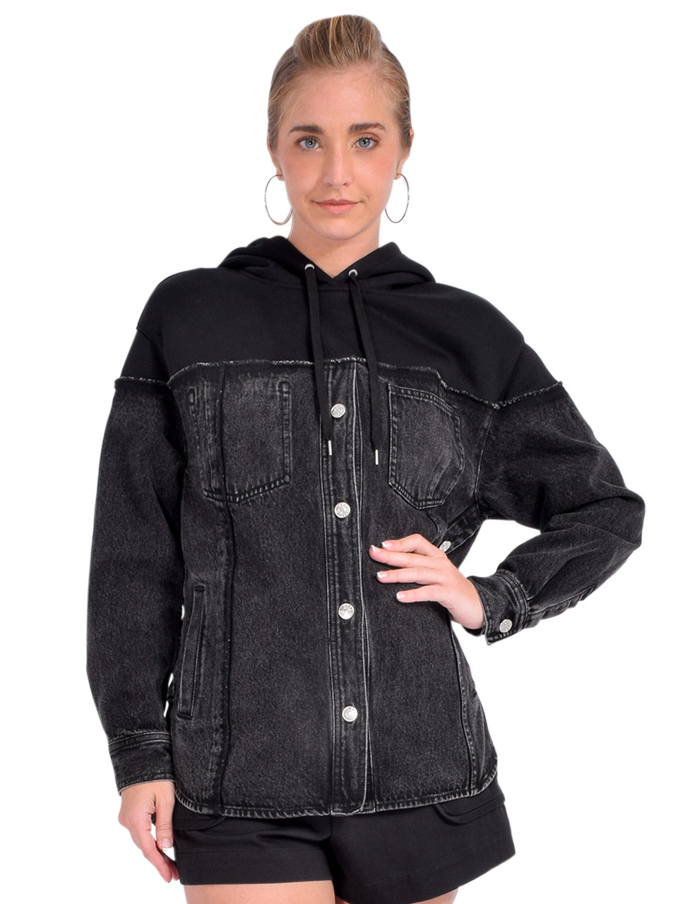 3.1. Phillip Lim Hybrid Denim Hoodie In Black