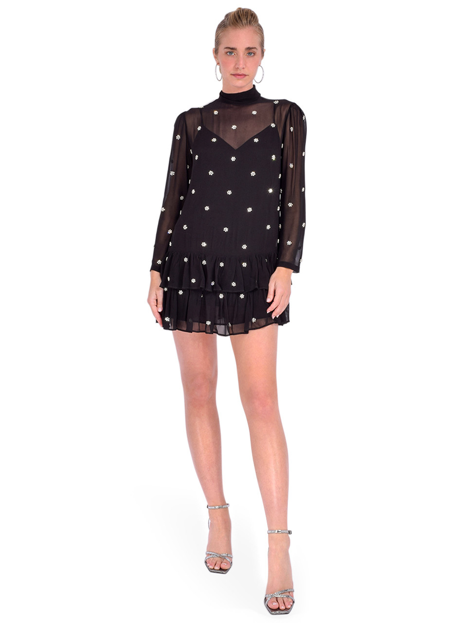 princess polly baby blue dress Black short dress with black rhinestones and feathers