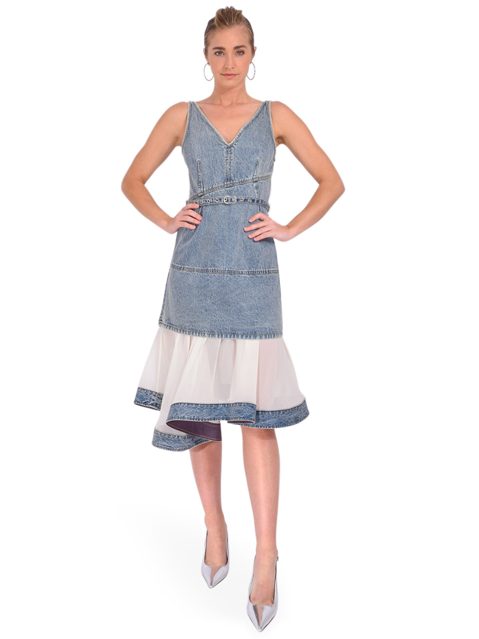 denim and chiffon dress 3.1 Phillip Lim V Neck with Hem Suella chiffon COLOR:Red Love DESIGNERS/BCBGMAXAZRIA ZAPAKA Women Champagne Prom 65% cotton
