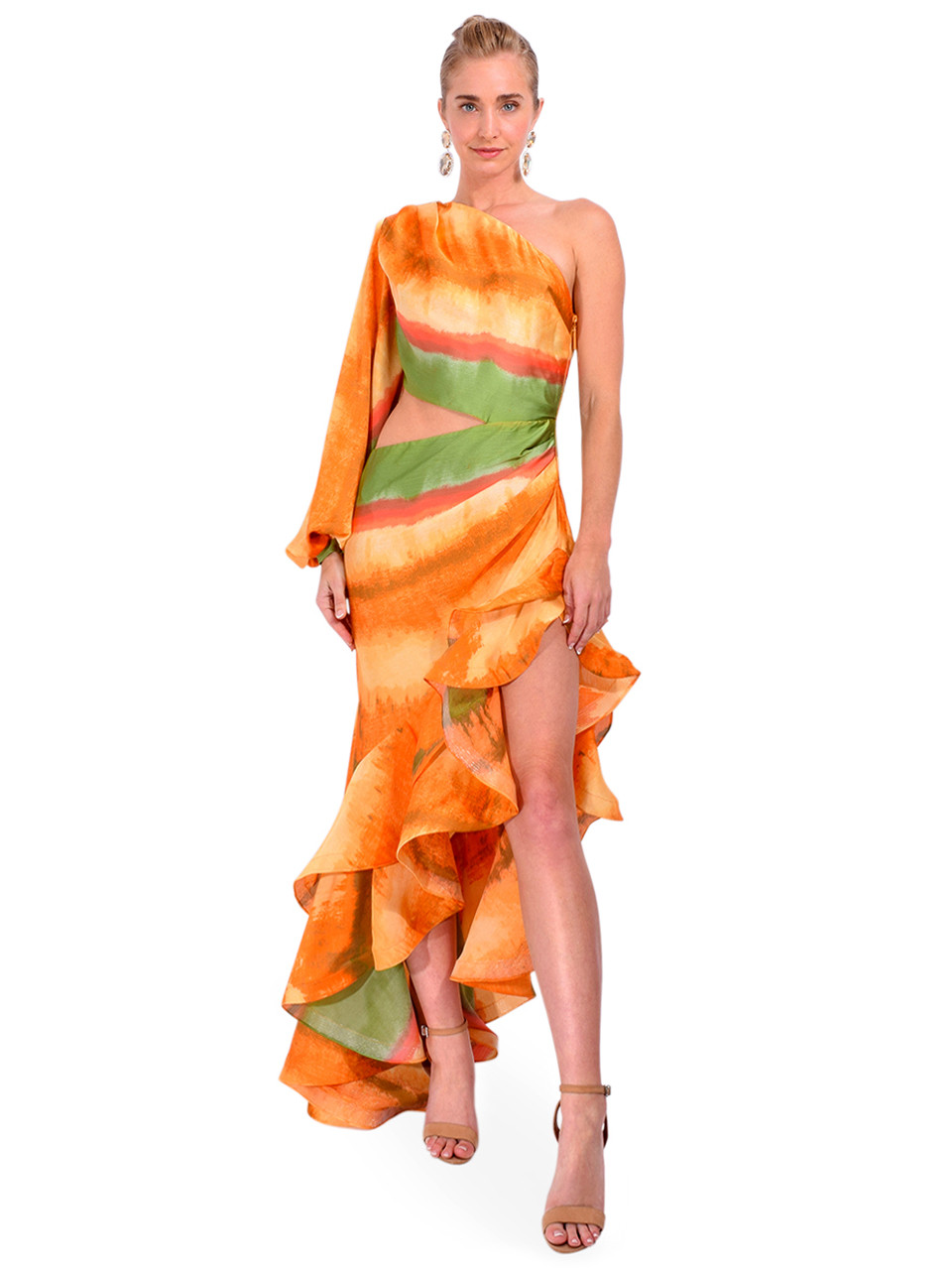 BRONX AND BANCO Hanna Horizon Gown in Orange Multi