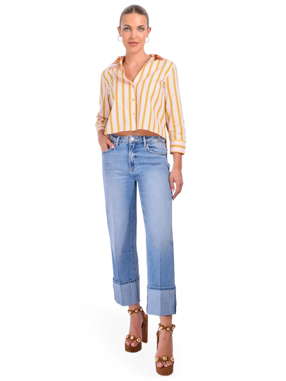 L'AGENCE Leighton Cuffed Stovepipe Jean in Cristo