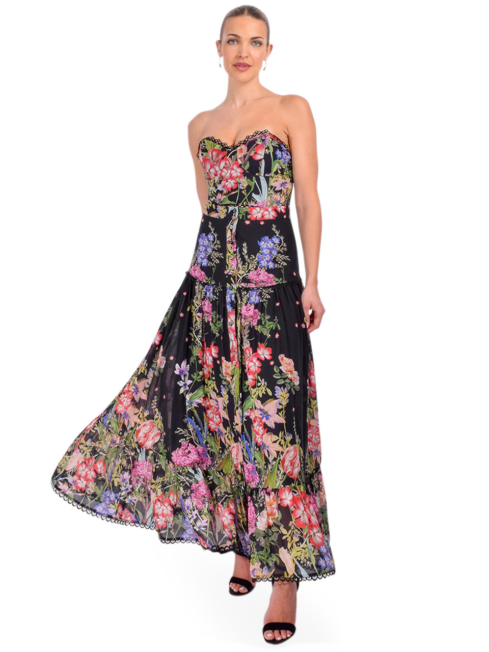 Charo Ruiz Floral Bio Bustier Top in Black Botanic