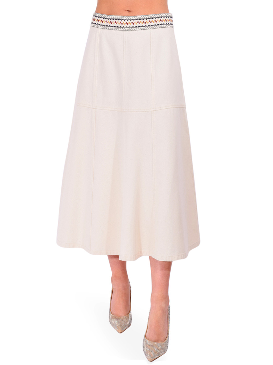 【THE MOZZ】Louis Shirring Skirt CHRISTY LYNN Solange Skirt in Ecru Mosaic